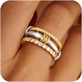 Gold Stackable Rings for Women,18k Gold Plated CZ Cubic Zirconia Rings,Non-Tarnish Silver and Gold Stacked Rings Set,Dainty Multi-Link Connected Rings Jewelry Set