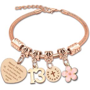 13th Birthday Gifts for Girl 13th Birthday Bracelet Stainless Steel for Girls 13 Year Old Gifts Bracelet for Girl Daughter Granddaughter Niece Sister Christian Gift for Teen Christmas Jewelry Gift