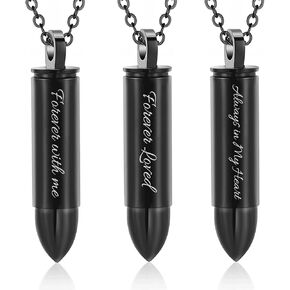RIPFEVURN 3 Pack Black Cremation Jewelry Bullet Urn Necklace for Ashes for Women Men Cylinder Urn Memorial Keepsake Pendant for Human Ashes