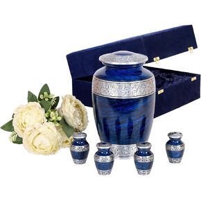 Memorials Cremation Urns for Human Ashes, Elegant Blue Memorial Urn with Secure Lid for Men and Women