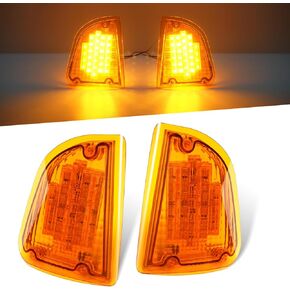 1 Pair 29 Amber LED Front P/T/C Lights Assembly, Amber Lens Front LED Turn Signal Lights Parking Corner Lights, Replacement for Kenworth T600 T660 K300 T300 T330, with 1157 Plug, LH & RH