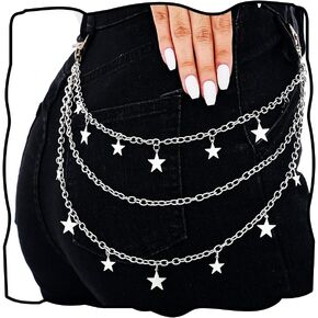 Pants Chain Wallet Chain Gothic Punk Layered Jeans Body Chains Star Pocket Belt Chains for Women (Star-1)