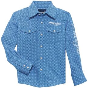 Wrangler Boys Blue Logo Long Sleeve Snap Shirt