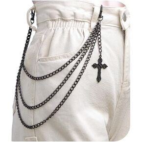 Punk Pants Chain Hip Hop Cross Jean Chain for Pants Layered Rivet Sword Charm Jeans Chains Wallet Chain Vintage Rock Chains for Women Men Punk Jewelry Accessories