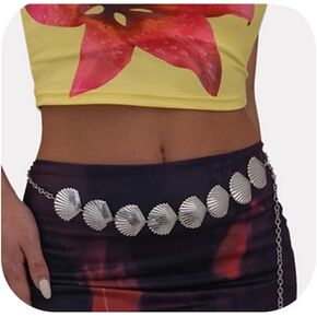 Summer Big Shell Waist Chain Belt Festival Rave Waist Body Chain Long Metal Link Belly Chain Belt Beach Body Jewelry for Women