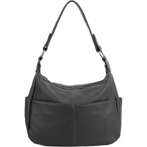 YALUXE Genuine Leather Shoulder Bags Hobo Handbags Purses with Double Zipper Pockets and Crossbody Strap for Women