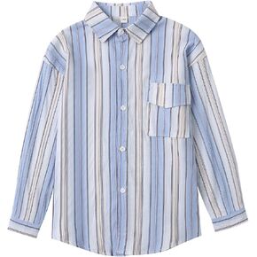LittleSpring Boys Striped Button Down Long Sleeve Shirts 5-16 Years