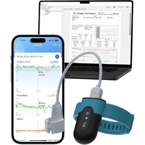 Vibeat Oxyu Wrist Pulseeter - شاشة الأكسجين في Bluetooth مع مستشعر الإصبع ، ومقياس أكسجين إصبع يمكن ارتداؤه ، ومعدل ضربات القلب المستمر وتتبع O2 ، والإخطار في الوقت الفعلي ، وتقرير التطبيق والكمبيوتر المجاني