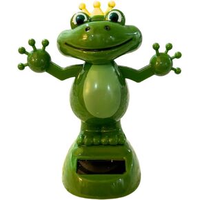 Solar Powered Dancing Frog Figurine, Crown Bobblehead, Green Car Dashboard Decoration