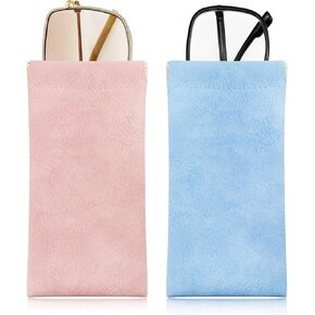 Glasses Case Soft 2 Pack, Portable Squeeze Top Leather Soft Sunglasses Case, Eyeglass Case for Women Men