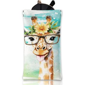 GLOBLELAND Funny Giraffe Soft Glasses Case Colorful Squeeze Top Eyeglass Case Travel PU Leather Sunglass Case Portable Sunglasses Pouch for Women Men
