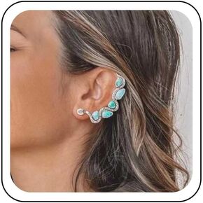 Turquoise Ear Cuff Wrap Earrings Ethnic Snake Shaped Ear Clip Cartilage Earrings Turquoise Snake Ear Climber Crawler Earrings Hypoallergenic Piercing Gifts for Women