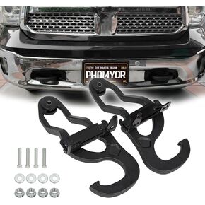 Heavy Duty Front Tow Hooks Compatible with 2009-2024 Dodge Ram 1500 Classis(DS) Exclude Warlock, Replace OE 55398284AA 55398285AA 82210967 68196982AA, Left & Right, Black