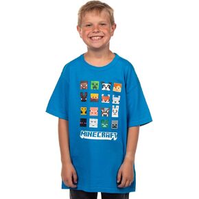 Minecraft Video Game T-Shirt Boys' Creeper Blaze Bee Llama Character Faces Grid Youth Tee