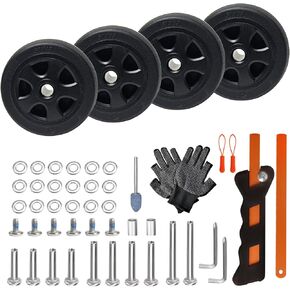 Luggage Wheels Replacement Kit for Spinner Suitcase Caster Trolley Carry on Rolling Duffel Bags Full Set Repair Wheels 4 PC TPE Rollers 50x17mm Black