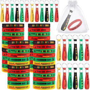 180 Pcs Juneteenth Gifts Bulk 60 Juneteenth Silicone Keychains 60 Silicone Bracelets 60 Organza Bags American African Festival Party Supplies for Freedom Day Festival Celebration Decoration