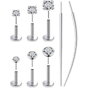 20G 18G 16G Threadless Push In Astm F136 Titanium Nose Ring Studs Flat Back Studs Earrings G23 Titanium Tragus Helix Conch Cartilage Earrings Piercing Jewelry For Women Men Clear Pink CZ