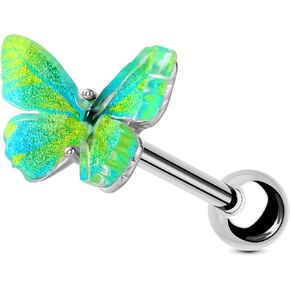 Jewseen 16g Cartilage Earring Butterfly Tragus Piercing Jewelry Gold Cartilage Stud Earring Colorful Helix Conch Piercing Jewelry for Women Men