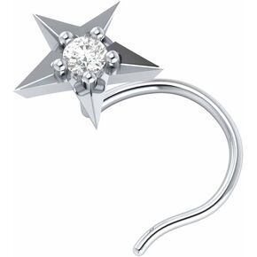 Demira 14K White Gold Star Sty Stud مع الماس الطبيعي ، المثالي لحفل الزفاف ، الشفاه ، Labret ، Monroe ، وثقوب الجسم.