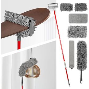 Ceiling Fan Cleaner Duster with 62.5'' Extension Pole，Car Wash Mop, Multi-in-1 Ceiling Cleaning Tool Duster for Cleaning Painted Walls, Window, Floor,Car (62.5 inch)