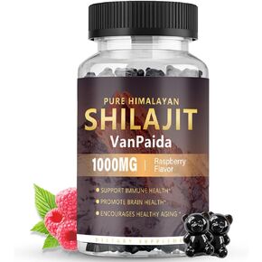 Sugar Free Shilajit Gummies, Pure Himalayan Shilajit Gummies Supplement for Energy, Brain & Immune Support, 85 Trace Minerals & Fulvic Acid with Ashwagandha, Unisex Sugar-Free Raspberry Flavor