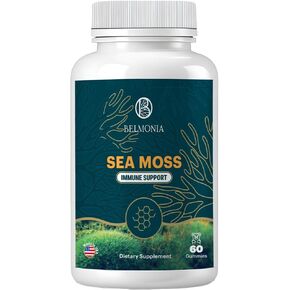 Sea Moss Gummies ، قوة المناعة والتحمل- ملحق Moss Sea Sea ، 60 ، مصنوعة في الولايات المتحدة الأمريكية ، مكملات Superfood