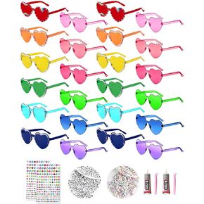 SUNYIWJIE 12PCS DIY Heart Sunglass Decorating Kit Heart Sunglasses Bulk for Girls Women, Customizable Party Favors Accessories for Theme Parties, Girls Night Out, Birthday Decorations (12)