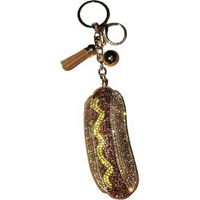 Popfizzy Bling Hotdog Keychain for Women - Rhinestone Hot Dog Gifts, Purse Charms