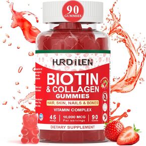 جلد الشعر والأظافر ، 10000mcg biotin collagen gummies للنساء والرجال ، مكملات الفيتامينات تدعم نمو الشعر بشكل أسرع ، أظافر أقوى ، جلد صحية ، عظم القوة ، 90 غومين.