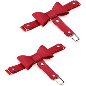 FM FM42 Multicolor PU Simulated Leather Rivets Bow Knot Adjustable Leg Ring Elastic Garter, Pack of 2 PCs