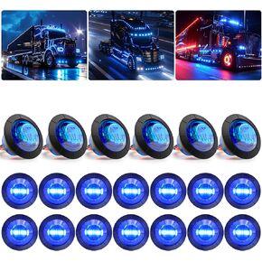 PSEQT 20Pcs 3/4" Strobe Flash+Steady Marker Lights Dual Function Amber LED Trailer Side Clearance Tail Round Lights 12V Turn Signal Warning Waterproof Lamps for Trailer Truck Bus ATV UTV Van RV