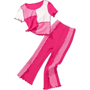 Kid Girl Clothes Butterfly Patch T-Shirt Jogger Pants Ribbed 2PC Summer Fall Outfits Set