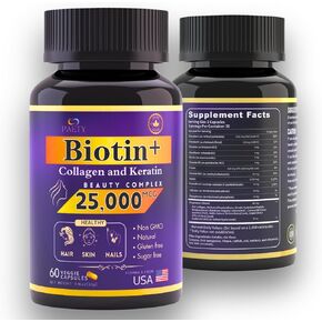 تنشيط جمالك! مجمع Biotin ، الكولاجين والكراتين - 25000 ميكروغرام مع فيتامينات حمض الهيالورونيك و B - تم اختباره سريريًا للشعر المورق والجلد المشع والأظافر القوية - 60 كبسولة