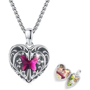 قلادات Tughra Heart Locket 925 Sterling Silver Butterfly Lockets التي تحمل صورًا صورًا صورًا مجوهرات مخصصة للنساء للنساء