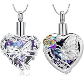 zeqingjw Heart Cremation Jewelry Butterfly Urns for Human Ashes Memorial Locket Keepsake Jewelry