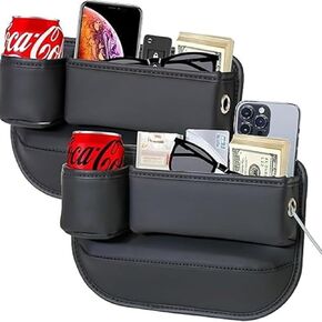 2 Pack Car Leather Cup Holder Storage - Car Seat Gap Filler & Organizer, Car Seat Storage Box for Front Seat, Seat Gap Filler Organizer