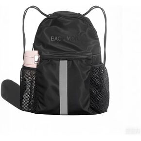 Drawstring Backpack with Shoes Compartment, Water-Resistant Sports Gym Bag for Men Women, 45L String Backpack Cinch with Two Bottle Holder