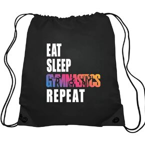 Haizct Eat Sleep Gymnastics Repeat Drawstring Backpack, Gymnasts Gift, Unisex Drawstring Backpack Bag for Gym Shopping Sport Yoga Dance Rehearsa