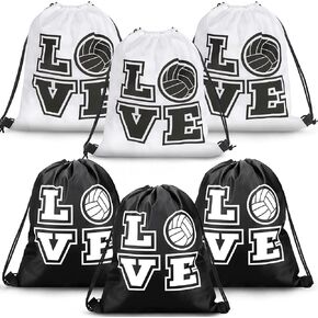 Shappy 6 Pcs 17.2 Inch Volleyball Bags Gifts Volleyball Drawstring Backpack Sport Party Favors for Women Men(Black, White)