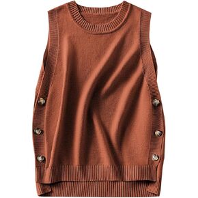 Blostirno Women's Sleeveless Sweater Vest Crewneck Classic Ribbed Knit Pullover Vests Loose Fit Trendy Sweaters Tops