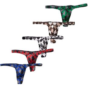 Men's Checker Printed Ice Silk Underwear Breathable Bikini G-string Pants