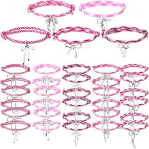 30 50 PCS Bow Bracelets for Women Pink قابلة للتعديل محفوفة الحبل الأوساخ الأساور
