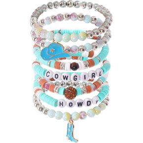 Western Cowgirl Bracelets Cowgirl Beaded Stretch Bracelets for Women Summer Beach Jewelry Accessories Christmas Birthday Gifts