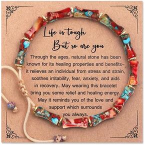 Inspirational Gifts for Women, Life is Tough But So are You Bracelet Natural Imperial Jasper Stone Bamboo Bracelet Encouragement Motivational Cheer Up Gifts for Women