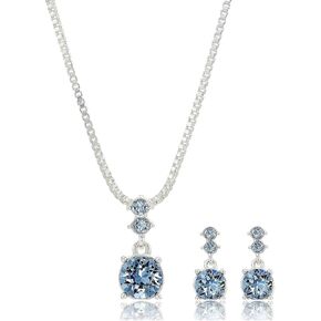 NINE WEST Women's Boxed Necklace/Pierced Earrings Set, Silver/Blue, One Size
