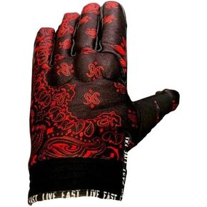 Black & Red Paisley Motorcycle Gloves