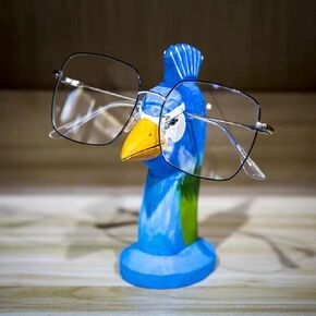 Cute Animal Eyeglass Holder， Wooden Eyeglass Stand Holder, Glasses Accessories for Home, Desk, Office (Peacock)
