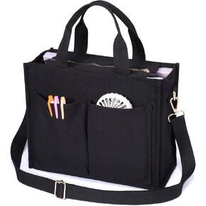 F -Color College Tote Bag for Women - Crossbody Canvas Tote with Zipper & 7 Pocket for College College Teacher Wass