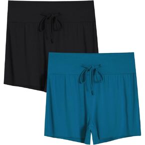 Latuza Women's Bamboo Viscose Sleep Shorts High Waisted Pajama Bottoms 2 Pack