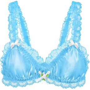 Littleforbig Unisex Nightwear Strap Sleepwear Lingerie Sissy Lacy Frill Adjustable Satin Bralette